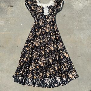 Doen Emeline Floral Lace-Trim Midi Dress - LIKE NEW